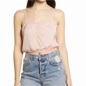 Bp Pink Lace Trim Crop Camisole Size M